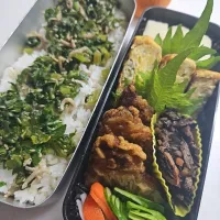 ☆高校生弁当☆もち麦入りごはん、大根葉とシラスのふりかけ？高野豆腐、シラス葱卵焼き、ひじき、カジキ唐揚げ、浅漬け、みかん|ｼｮｺﾗさん