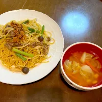 牛肉とにんにくの芽のペペロンチーノ|メイプールさん