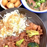 焼肉、鯖缶生姜煮、里芋甘辛煮|まみみさん