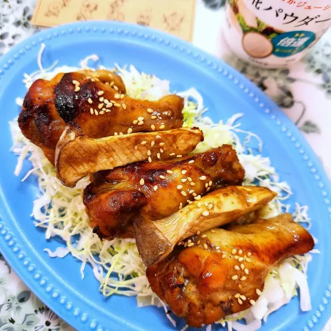 「液みそ　ど・みそ監修　濃厚みそ」を使ってみたSnapdishの料理・レシピ写真:🔷手羽元と🍄天日干しエリンギのみそ照焼き🔷