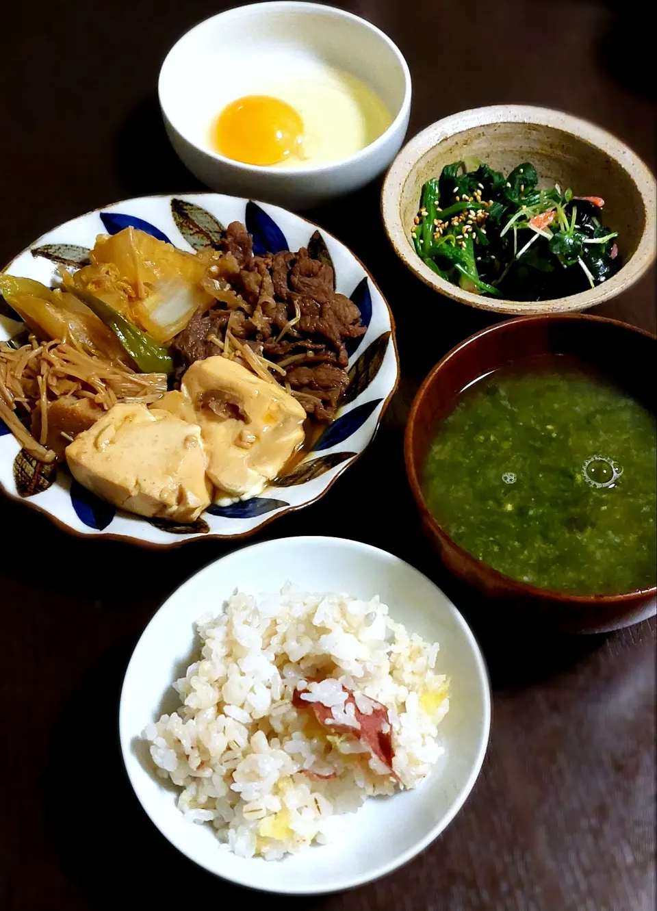 すき焼き風肉豆腐＆さつまいもごはん|きつねさん