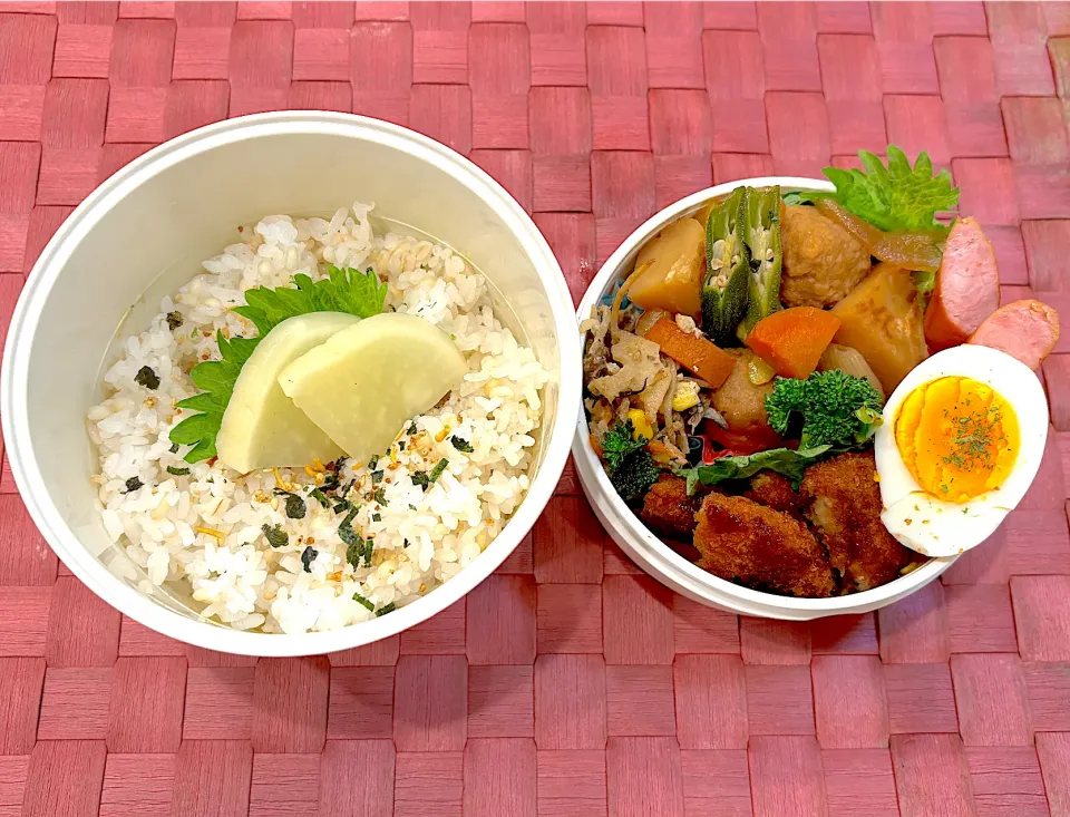 中学生息子のお弁当🍱 和風ミートボール煮込みとコロッケ弁当🍱|Snow10さん