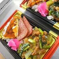 天津丼と豚肉オイスターソース炒めコラボ弁当| 景子さん