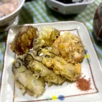 牡蠣と白子と椎茸の天ぷら