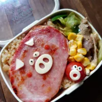 漢の…次女用🍱肉野菜炒めとハムステーキ弁当|ᵏᵒᵘさん