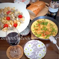 休日おうちおつまみ🧄🍅🥖🍷|マイコさん