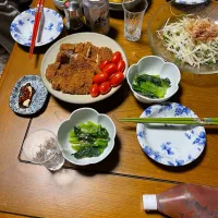 トンカツアンドサラダアンドオシタシ🥰|たろへいさん