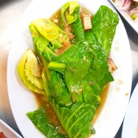 Stir-fried Baby Cabbage w/ Pork Belly  (ผัดแขนงหมูกรอบ) 🤤|An'leeさん