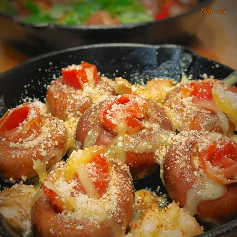 「香り際立つオリジナルブレンド」を使ってみたSnapdishの料理・レシピ写真:オハナシマンさんの料理 5分で出来ます「マッシュルームと生ハムのグリル」