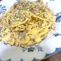 豚ひき肉とヒラタケのクリームパスタ|nozoさん