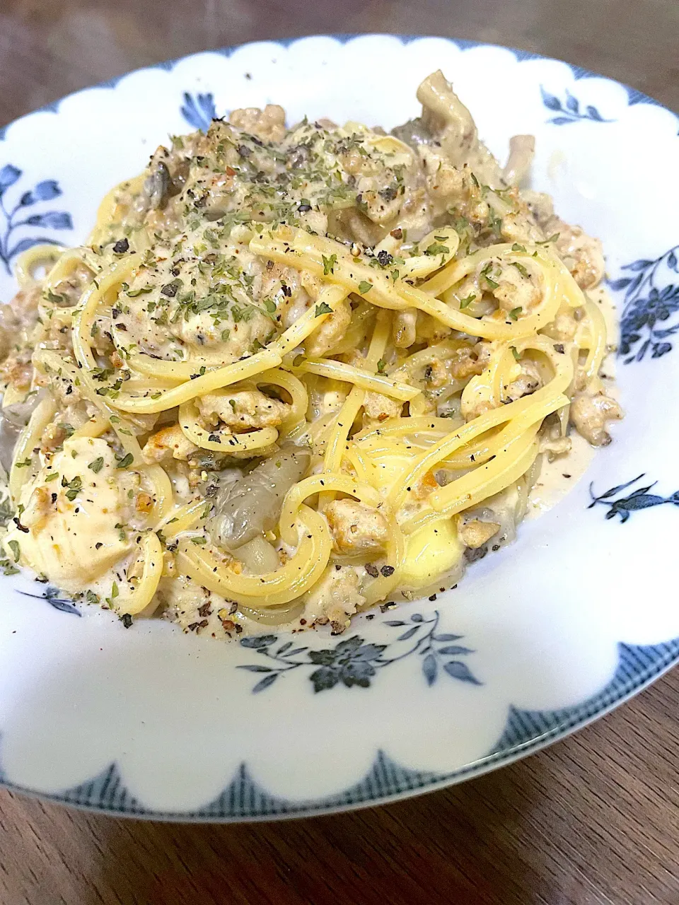 豚ひき肉とヒラタケのクリームパスタ|nozoさん