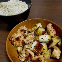 鶏肉とネギの柚子胡椒炒め　茶殻ご飯|ハルカさん