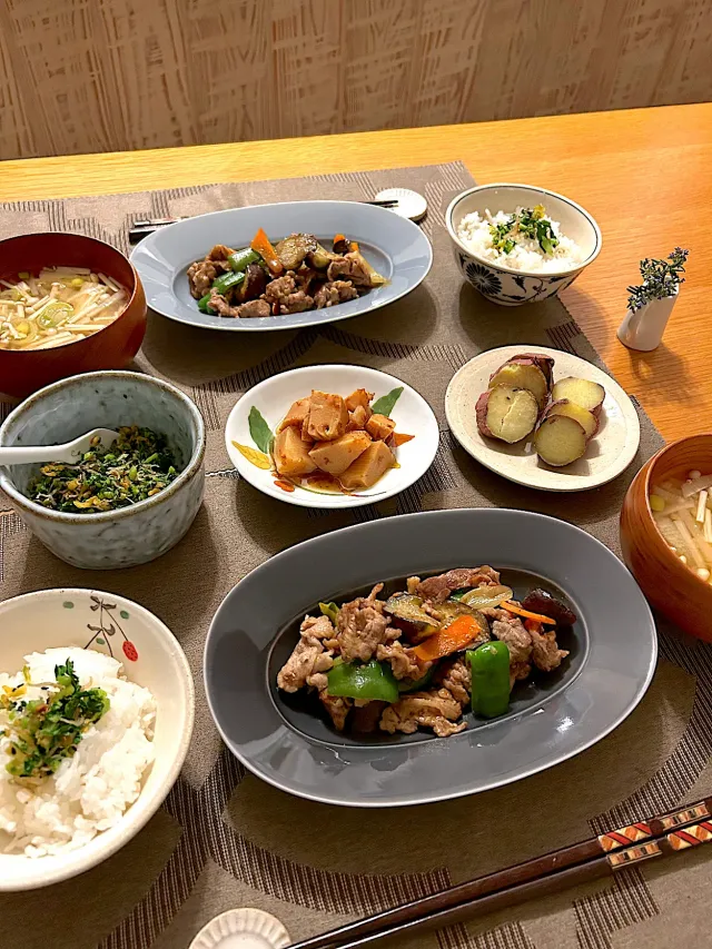 Snapdishの料理・レシピ写真:FitDishさんの「たけのこの土佐煮」と豚麻辣炒めの晩ごはん｜続報！【SDユーザーさん絶賛体験中】あなたにぴったりのおかずをお届け「FitDish」のココが好き！