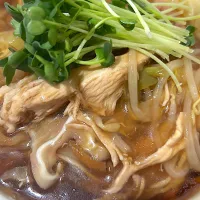 1.4mmスパゲティ使用のスモークミミガ入り生姜あんかけ麺|ひらけごま@たかさん