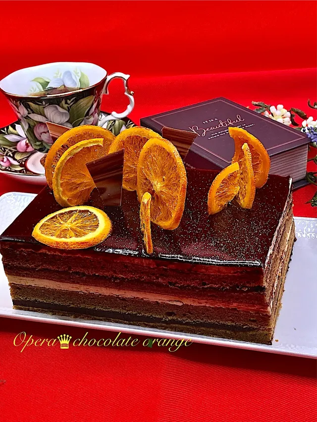 Snapdishの料理・レシピ写真:オペラ♛  ショコラオランジュ｡.:✤*゜｜まるっとホールで♡手作りバレンタインケーキ特集！！