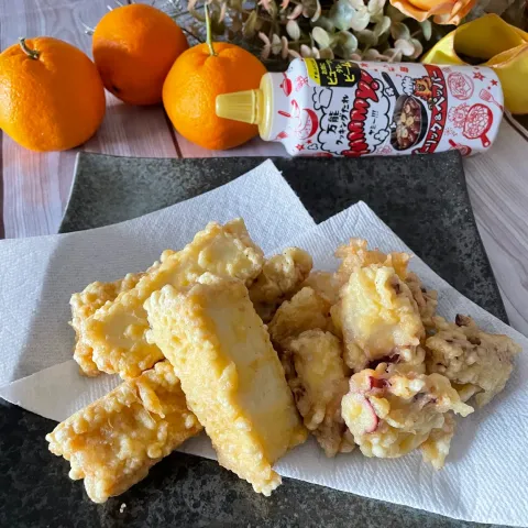 「ヤマサ 万能クッキングたれ Yummy! ガーリック&ペッパー」を使ってみたSnapdishの料理・レシピ写真:サミカさんの料理 Yummy!味のザクッと衣でタコ天でお誕生日おめでとうございます🎂🎊