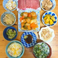 今日の晩御飯🥢肉団子の甘酢あん和え＆お刺身🐟️