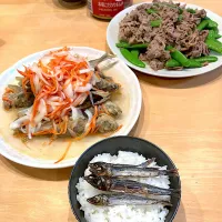 鯵の南蛮漬け＋牛肉スナップエンドウ炒め|ふくながさん