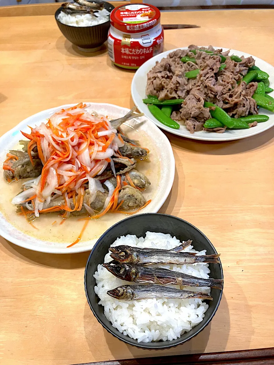 鯵の南蛮漬け＋牛肉スナップエンドウ炒め|ふくながさん