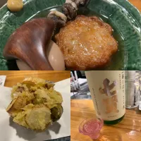 日本酒、おでん🍢、下仁田ネギのかき揚げ|KOMAさん