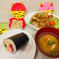 【おにはーそと！ふくはーうち！】恵方巻と唐揚げ|飛鳥さん