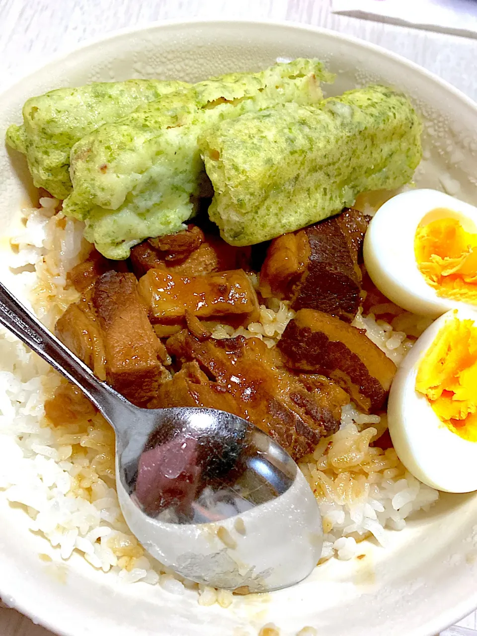角煮丼、ミニサラダ、スープちくわの磯辺焼き|Ayaさん