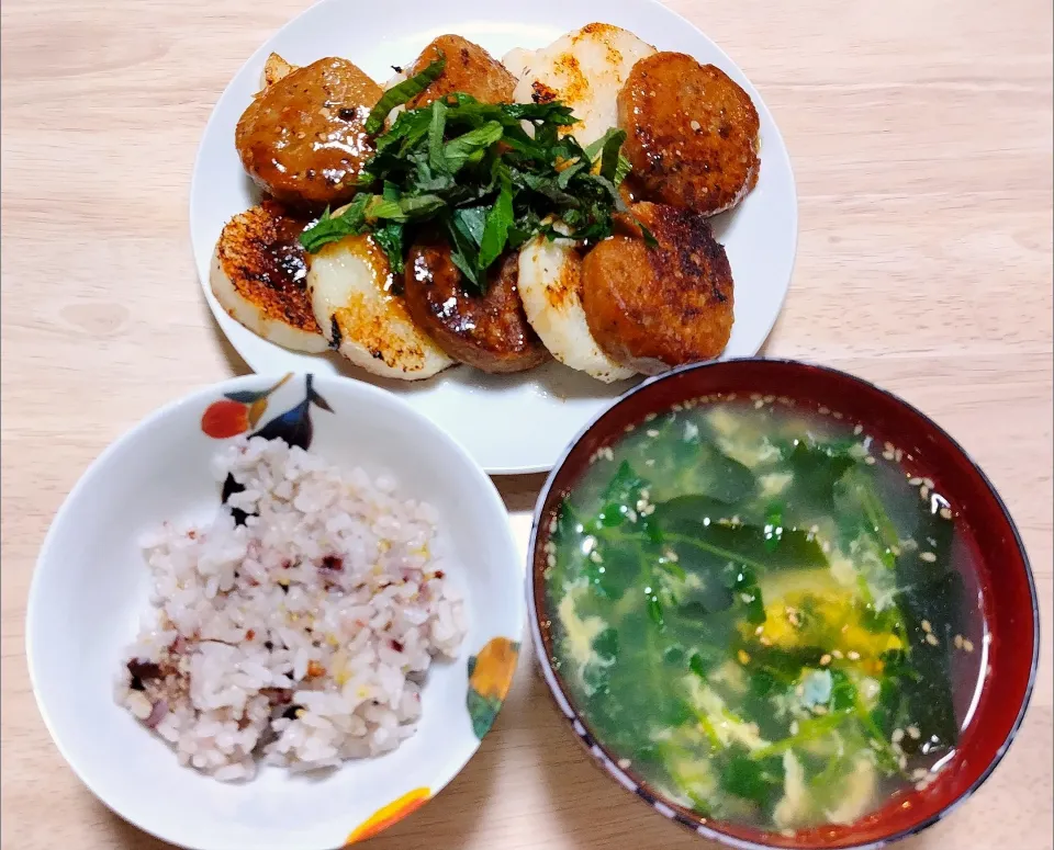 2025 0119　鯵バーグと長芋のみそあんかけ　豆苗とわかめの卵スープ|いもこ。さん