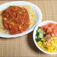 つぶみそ仕立ての野菜たっぷりミートソーススパゲティ🍝|なおさん