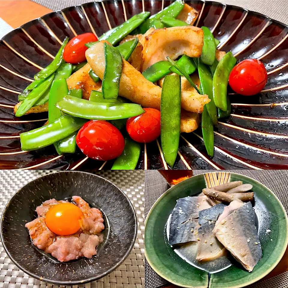 サバ味噌煮、豚トロカレー風味、マグロユッケの宴|なお🅿️さん