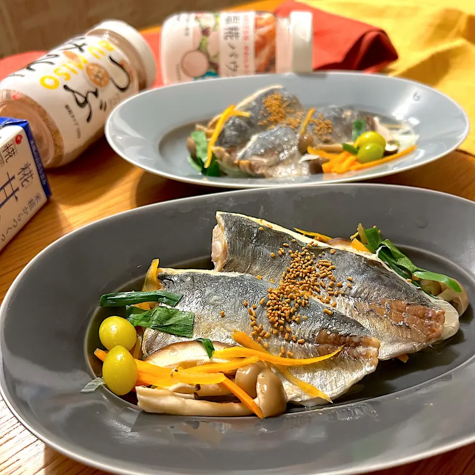 鯵の蒸し物　つぶみそでみそ変アレンジ|むぎこさん