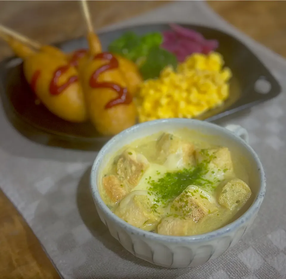 お麩でオニオングラタンスープ|くまちゃんさん