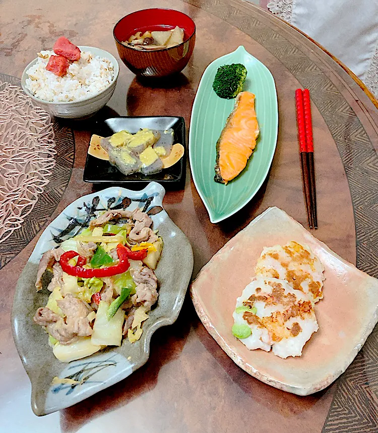 回鍋肉、海老チーズハンペン晩御飯|ショコラさん