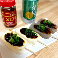 豆腐　こんにゃく田楽　XO醬　日本酒|ｙａｋｋｏさん