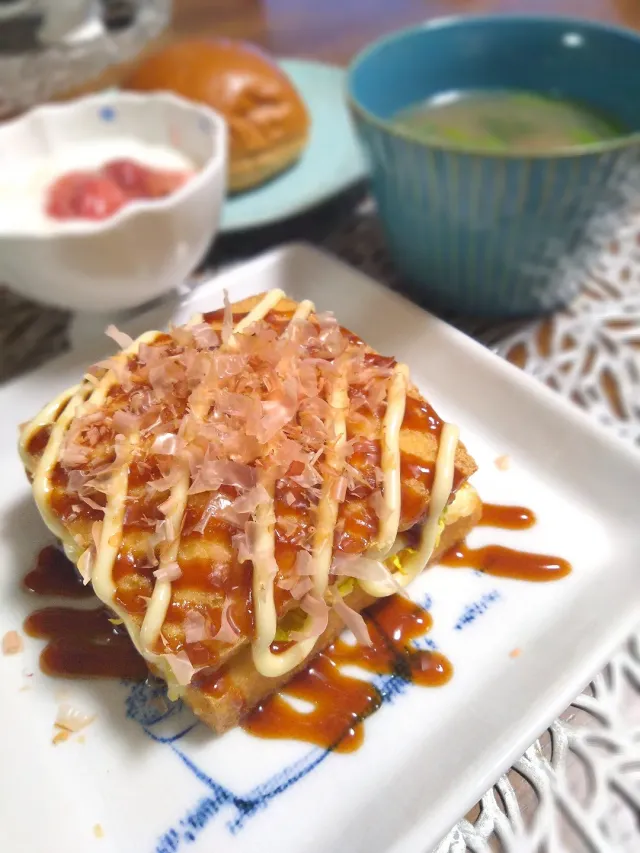 Snapdishの料理・レシピ写真:まりおさんの料理 お好み焼き風厚揚げ｜家計の味方！厚揚げチャレンジ♪