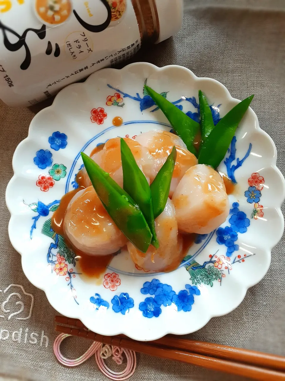みそ変アレンジ🎶ホタテと絹さやの酢味噌がけ|fumfumさん