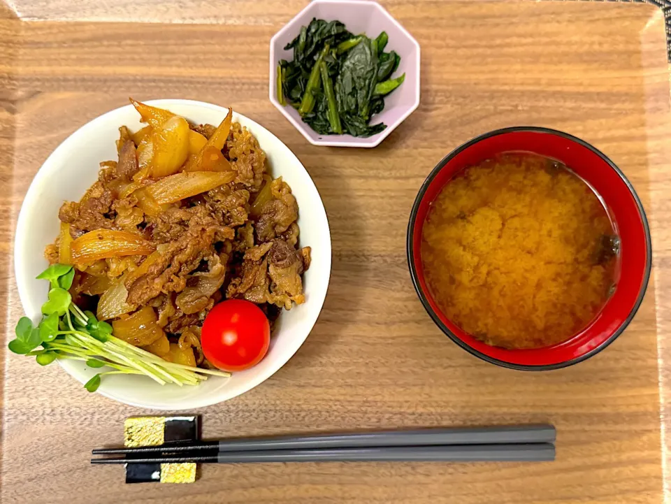 牛丼＆海苔と豆腐のお味噌汁|こりちゃんさん