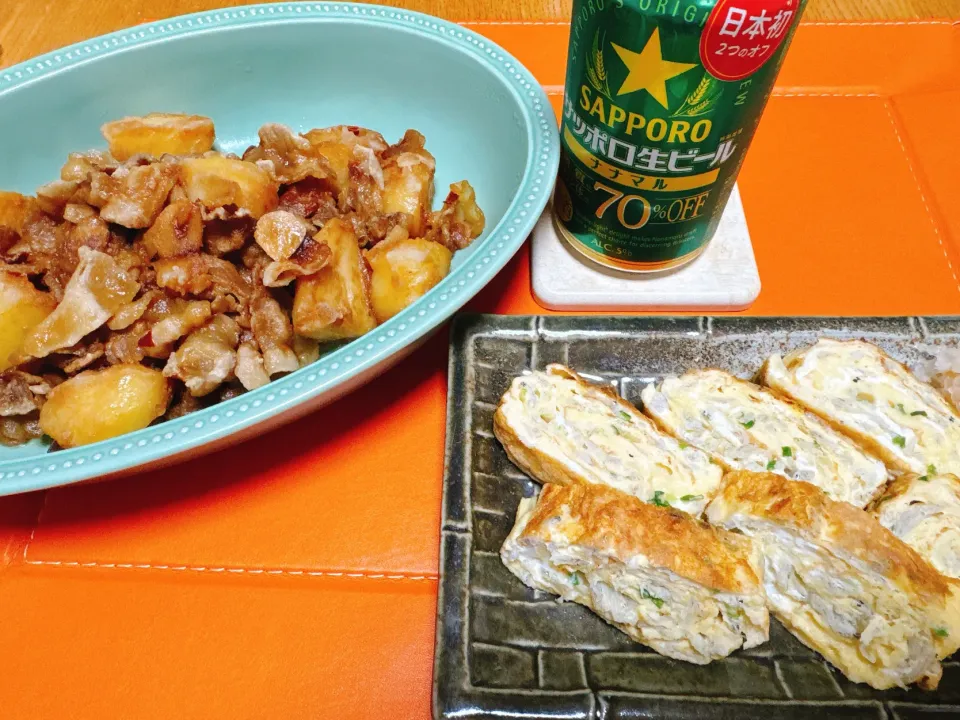 豚バラと新メークインの甘辛ガーリック炒め
しらす入り玉子焼き|naoさん