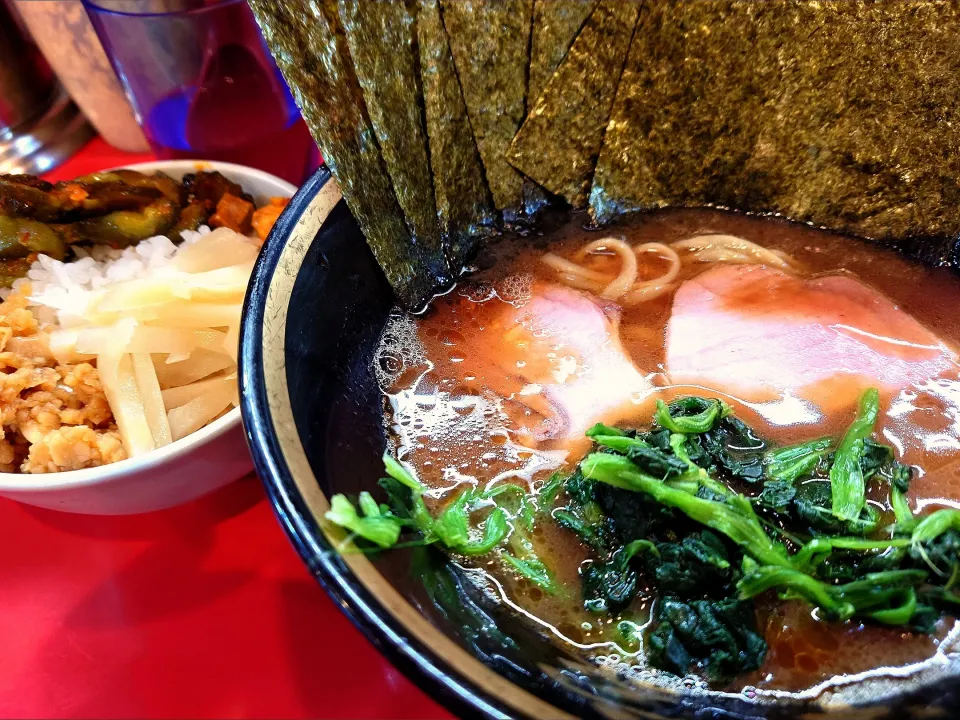【2023年10月創業】 
横濱家系ラーメン 野中家 
ミニラーメン (スタンプ10個で無料、
 麺やわらかめ/味うすめ/油少なめ) 
＋のり (5枚、100円) 
＋ライス2杯 (食い放題、100円) 
＋裏かっぱ (胡瓜の漬物とコマチャーを
豆板醤で和えたもの、無料)
＠大塚4分 
(JR板橋駅から徒歩25分)
25039
〈醤20塩5噌󠄀5タ2昆3出1F3冷0〉

|大脇さん