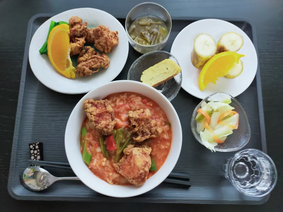 ピリ辛チキントマトリゾットと唐揚げ|justice🍎IWATE🍎さん