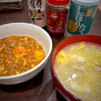 麻婆豆腐&中華スープ&日本酒| りさこさん