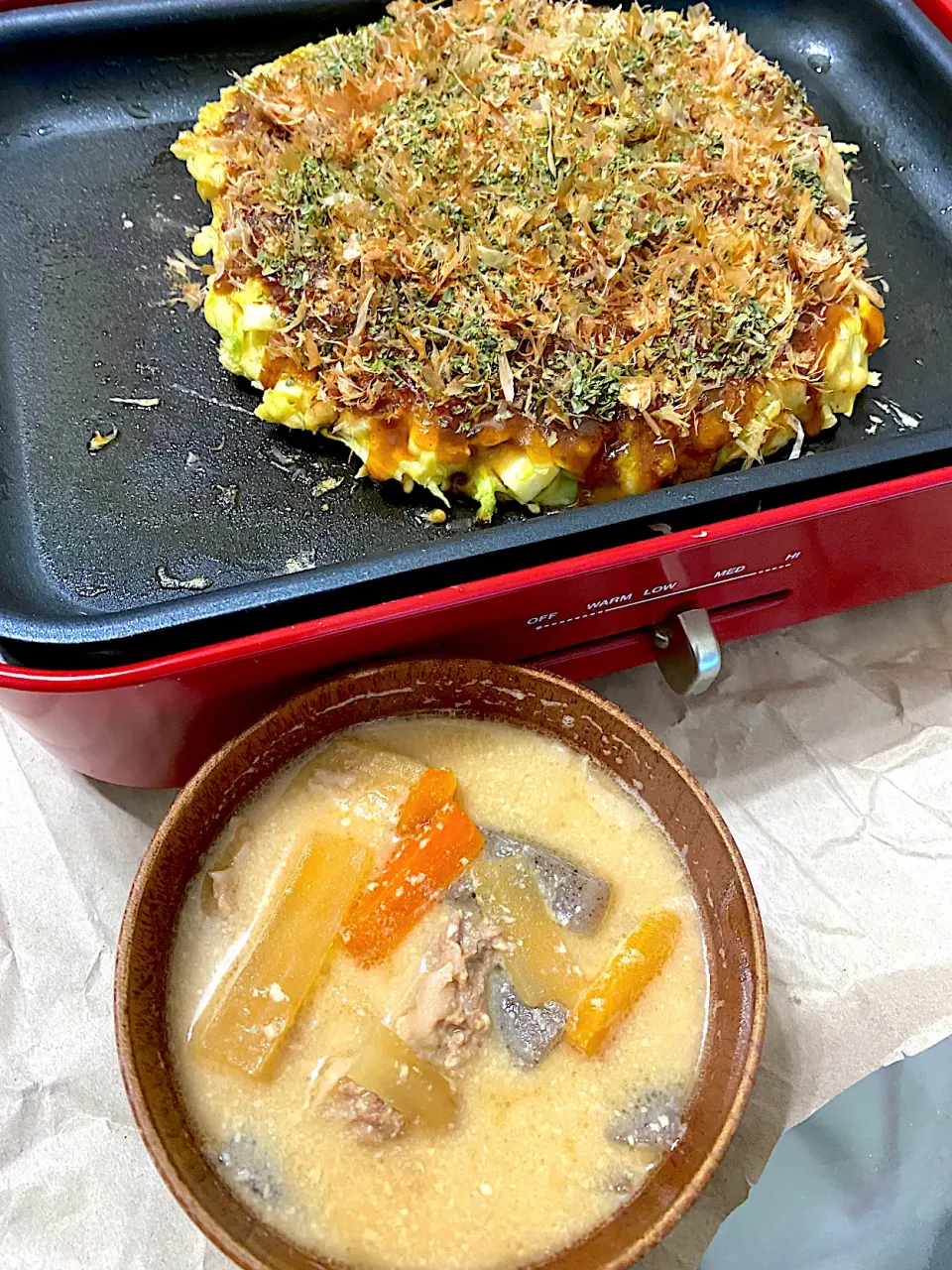 粕汁とお好み焼き|単身赴任のっちさん