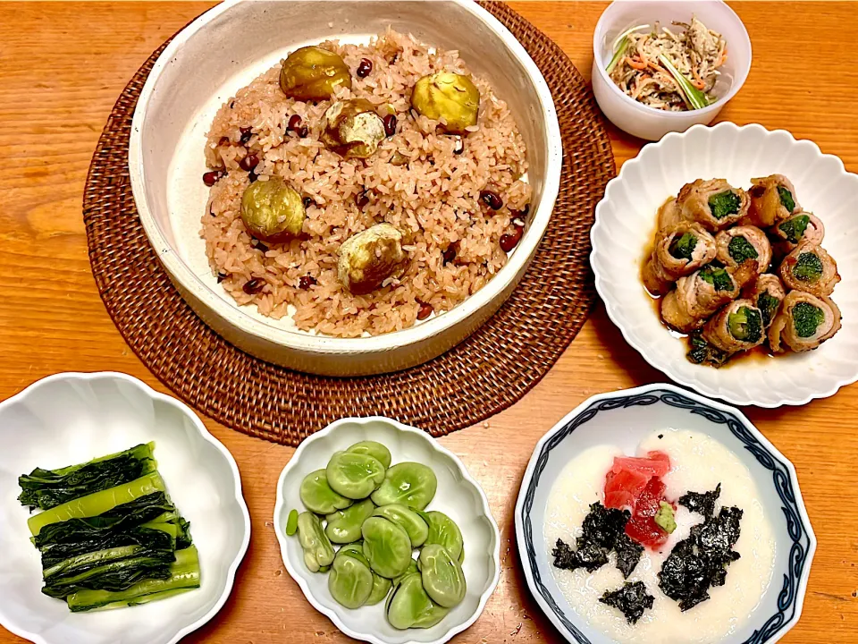 栗お赤飯&ニラの豚巻き|マイさん