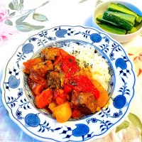 Braised beef + Miso cucumber|ヨシ～ふたりの食卓さん