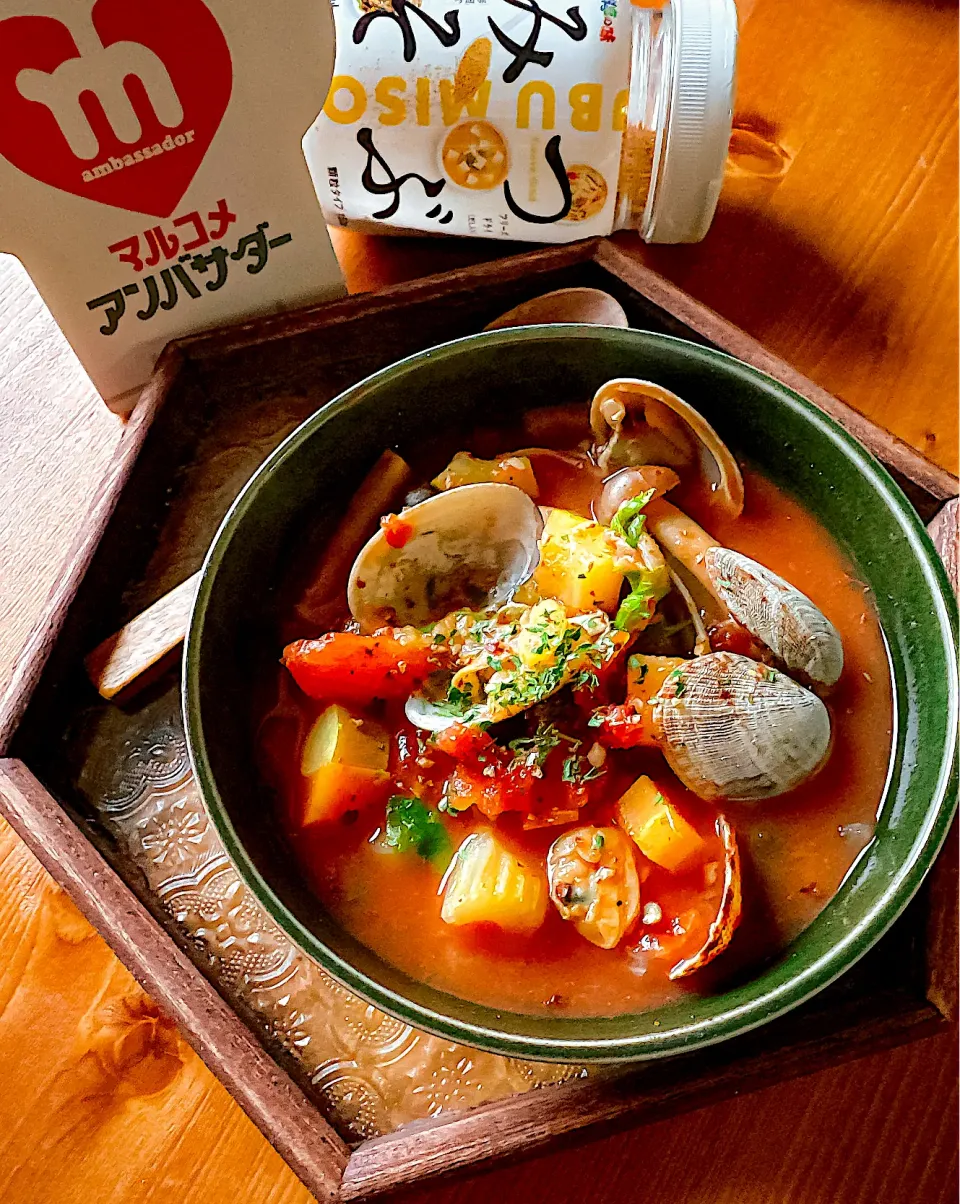 🥘つぶみそマンハッタンクラムチャウダー🥘|にゃんぺこさん