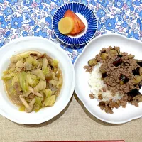 ナス挽肉甘辛丼と春雨スープ|おしゃべり献立さん