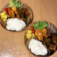 鶏と野菜の甘酢あんかけ　チーズポテトフライ　パイナップル| そのみさん