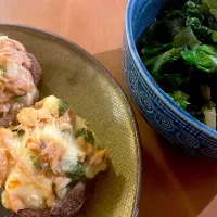 椎茸のツナ大葉チーズ焼き、ワカメとレタスのナムル|NAMIさん