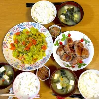 (2/16)晩ご飯　　　　　　　　　　　　　　　生コンニャクの豚肉巻き、野菜としらすの重ね煮、大根おろしの味噌汁、梅干し納豆|Kahoさん