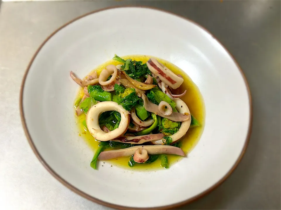 イカと菜の花のアーリオオーリオ|ゆめみどりさん