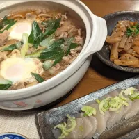 肉玉うどん、お刺身こんにゃく、蒟蒻きんぴら大根|miyuki🌱さん